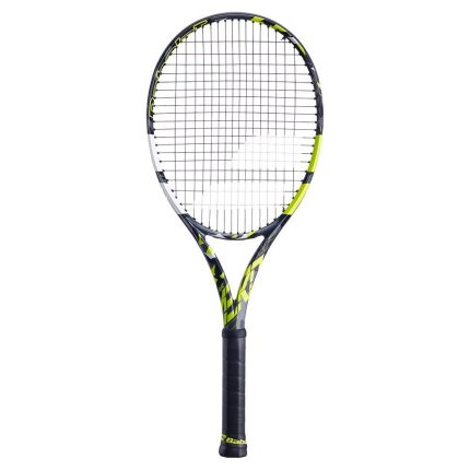 Babolat Pure Aero tennis racket with black and yellow design.