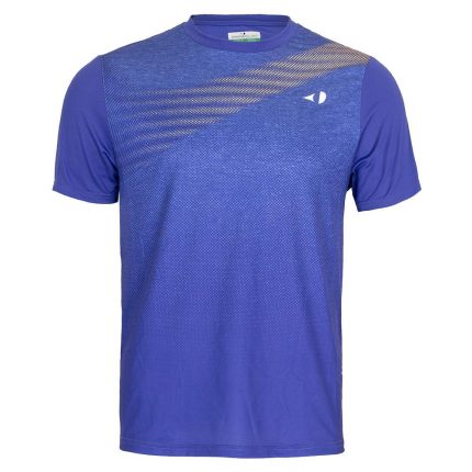 Men's Short Sleeve Asymmetric Heather Printed Tennis Crew Dazzling Blue