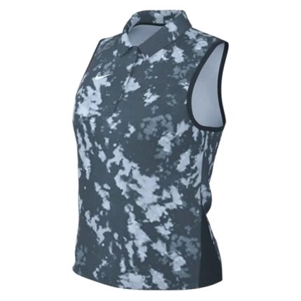 Women`s Dri-FIT Victory Sleeveless Print Tennis Polo Armory Navy and White
