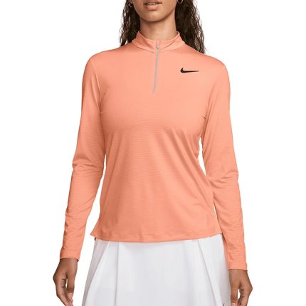 Women`s Dri-Fit Victory 1/2 Zip Long Sleeve Tennis Top Apricot Agate and White