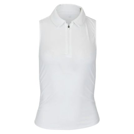 Women`s Shirred Zip Polo Tennis Tank White