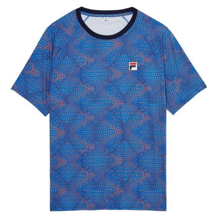 Men`s Deuce Court Printed Short Sleeve Tennis Top Geo Print and Fila Navy